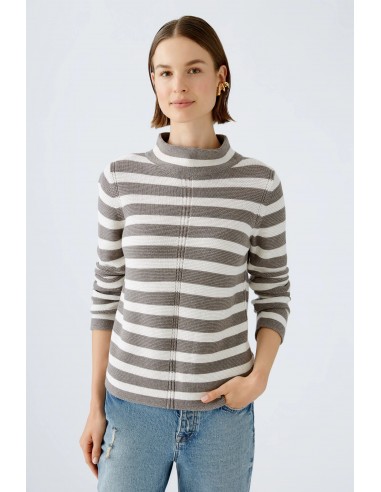 Oui Striped Cotton Mock Neck Sweater la colonne vertébrale