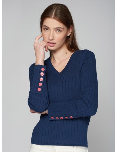 Vilagallo Cotton Button Cuff V-Neck Sweater Les êtres humains sont 